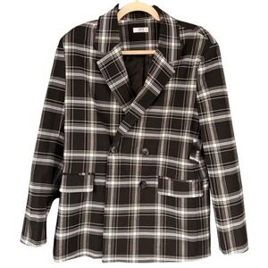 T5 Ardene Plaid Blazer Double Breasted Career Jacket Black White‎ M/M
